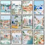 Travel Cities Poster Print Amsterdam Seville London Paris Canvas Painting Wall Art Picture Nordic Style Bedroom Home Decor