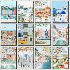 Travel Cities Poster Print Amsterdam Seville London Paris Canvas Painting Wall Art Picture Nordic Style Bedroom Home Decor