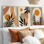 Orange Bohemian Leaf Art Poster Scandinavian Abstract Geometric Line Poster Print Modern Home Bedroom Living Room Decoration