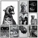 Fashion Black White Leopard Print Painting Calligraphy Eco-Friendly Cotton Canvas Poster  Waterproof Wall Art for Home DecorGift