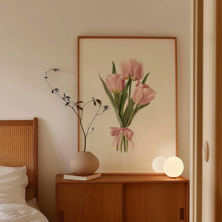 Large Coquette Tulips Bouquet Posters Prints, Pink Girly Aesthetic Wall art, Room Decor Y2k Cute Girly Home Decor No Frame - Image 5