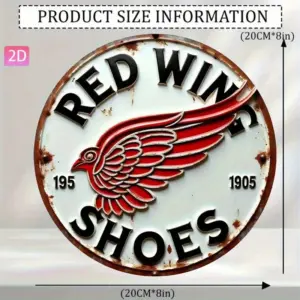 [2D Flat] Vintage Red Wing Shoes Metal Wall Sign - Rustic Aluminum Decor with Bold "RED WING" Design, Perfect for Home, Bar, Gar