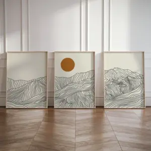 3pcs/set Japanese Alps Sunrise Canvas Printing Abstract Line Landscape Wall Art Art Poster for Modern Living Room & Home Decor