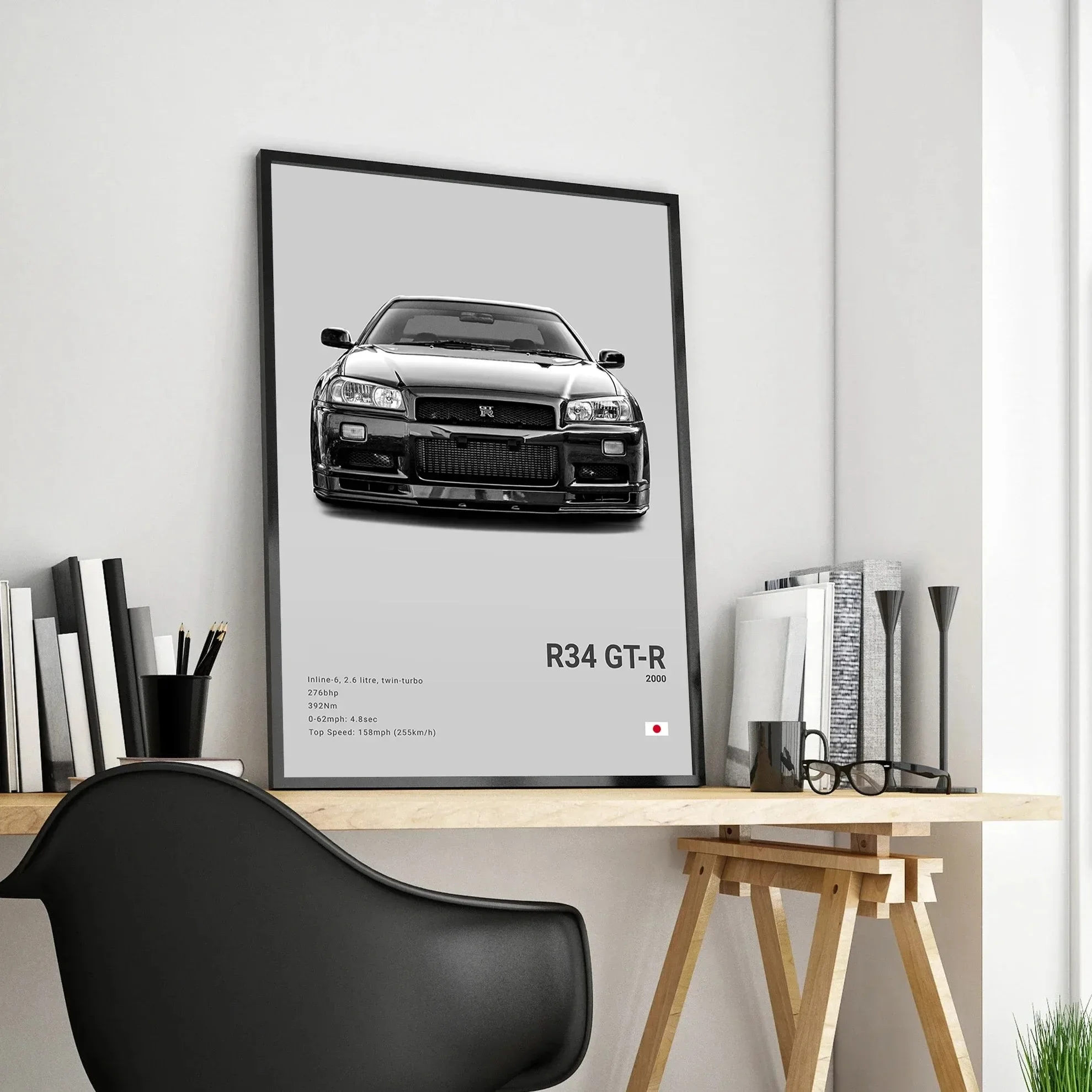 Popular Black and White Japanese Luxury Supercar Poster Aesthetics R34 Gtr 240sx Canvas Painting Print Garage Decoratio Wall Art - Image 4