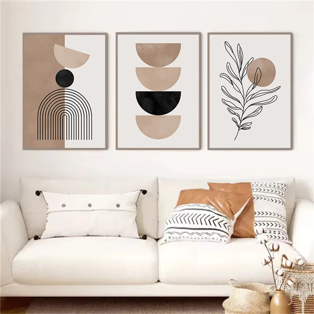 Bohemia Black Brown Geometric Canvas Painting Abstract Modern Line Poster Plant Wall Art Print Picture Living Room Home Decor - Image 3