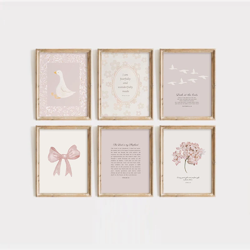 Pink Boho Bow Field Garden Canvas Painting Christian Bible Scripture Art Poster Gallery Wall Girls Bedroom Furniture Wall Art - Image 2