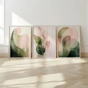 ​Frameless Modern Green Pink Abstract Plant Wall Art Prints,Watercolor Prints,Plant Canvas Posters,Aesthetic Wall Decoration