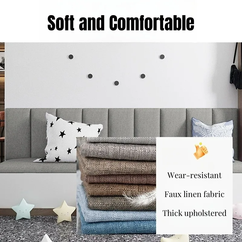 Faux Linen Wall Stickers Upholstered Anti Collision Self Adhesive Cushion Soft Decoration Panels Headboard Background Wall Decor - Image 2