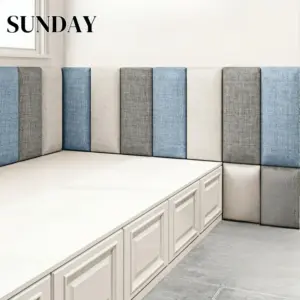 Faux Linen Wall Stickers Upholstered Anti Collision Self Adhesive Cushion Soft Decoration Panels Headboard Background Wall Decor