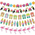 Hawaiian Party Decorations Flamingo Summer Bunting Banner Aloha Garlands Luau Tropical Jungle Safari Banners Party Decoration