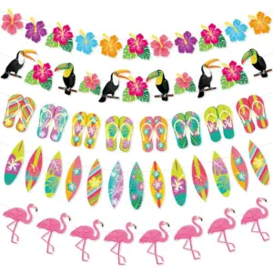Hawaiian Party Decorations Flamingo Summer Bunting Banner Aloha Garlands Luau Tropical Jungle Safari Banners Party Decoration