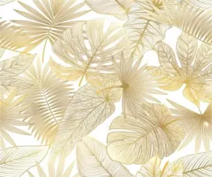 Customized size mural metal lines leaf decoration painting European gold leaf simple seamless connection leaf 3d wallpaper