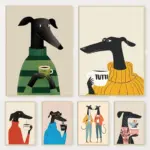 Modern Whimsical Animal Greyhound Print Poster Colorful Cute Dog Coffee Canvas Painting Wall Art for Living Room Home Decoration