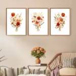 Autumn Floral Wall Poster Orange Red Combination Bouquet Painting Neutral Minimalist Print Living Room Bedroom Decor No Frame