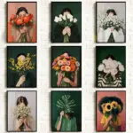 Abstract Woman Minimalism Poster Canvas Wall Art Woman with Flower Portrait Painting Print for Bedroom Nordic Girl Home Decor