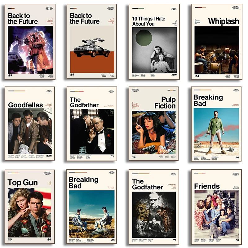 Classic Movie TV Show Friends Back To The Future Pulp Fiction The Godfather Poster Art Canvas Painting Living Room Home Decor