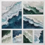 Abstract Beach Seascape Poster Deep Blue and Deep Green Ocean Wave Oil Canvas Painting Boho Wall Art for Living Room Home Decor