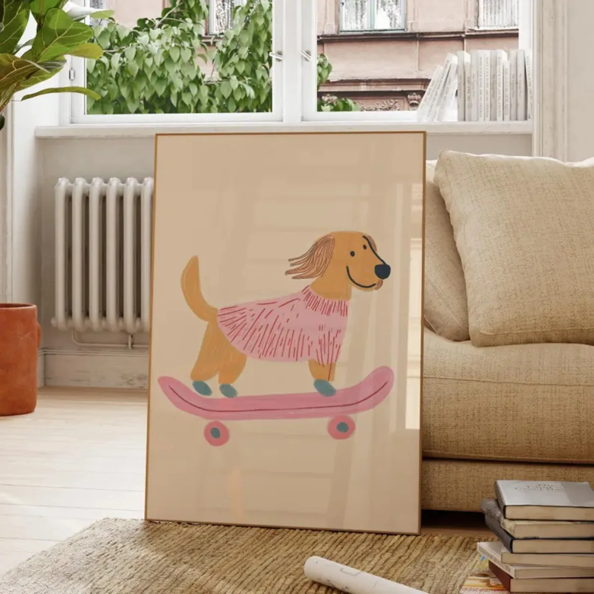 Cute Skateboard Dog Dachshund Canvas Prints Poster Cartoon Funny Animal Art Prints Bedroom Nursery Wall Art Home Decor Poster - Image 4