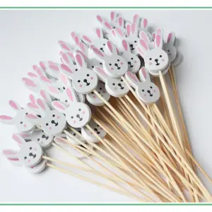 100pcs Easter Bunny Ear Toothpicks Cute Rabbit Decorated Bamboo Skewers For Party Fruit Snacks Disposable Appetizer Sticks