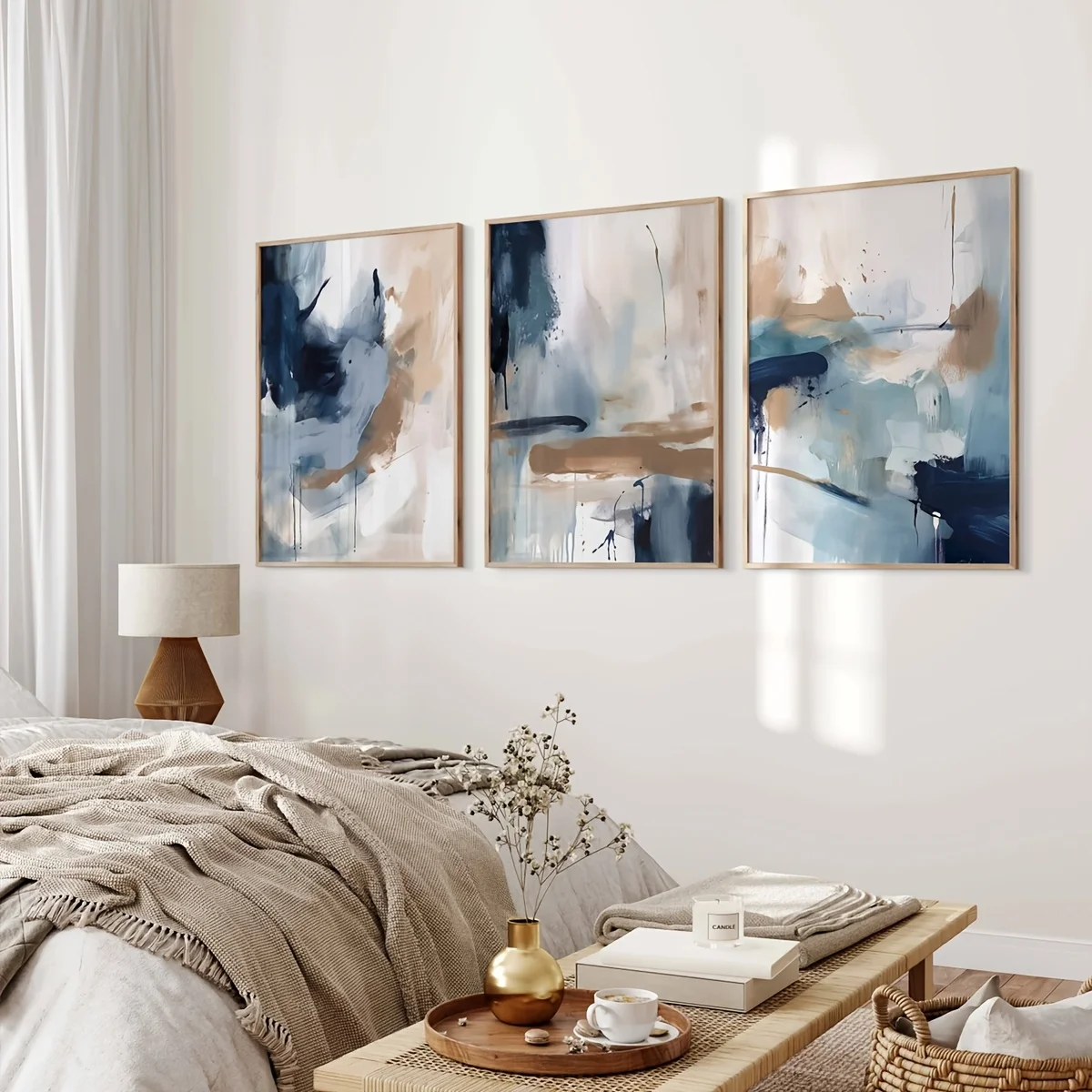 3pcs Abstract Navy Blue Geometric Canvas Print Minimalist Ink Paint Landscape Wall Art Poster for Modern Living Room Home Decor - Image 4