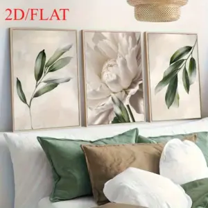 2D Plat,3 Frameless Canvas Posters,Minimalist Floral Wall,Natural Green Leaf Design,Neutral Style Room Decor,Living Room Decor