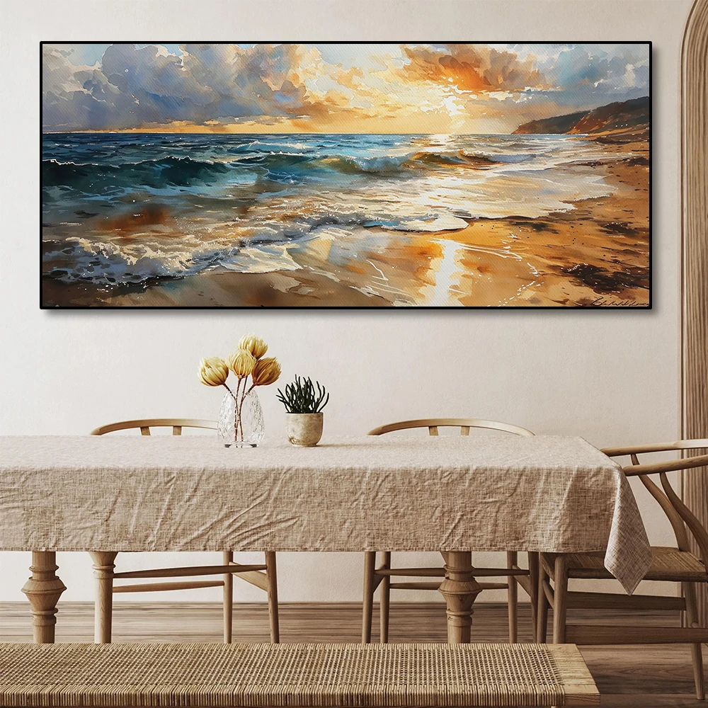 1PC Frameless Abstract Blue Beach Waves Landscape Posters Canvas Painting Artwork Wall Art for Living Room Home Office Decor - Image 4