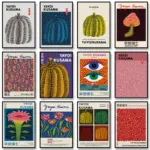 Yayoi Kusama Poster Bauhaus Japanese Modern Art Minimalist Print Floral Botanical Abstract Wall Art Canvas Painting Home Decor