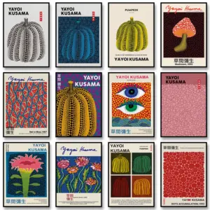 Yayoi Kusama Poster Bauhaus Japanese Modern Art Minimalist Print Floral Botanical Abstract Wall Art Canvas Painting Home Decor