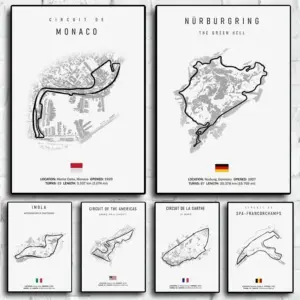 F1 Track Circuit Posters Imola Monaco Formula 1 GP Canvas Painting  Nordic Motorsport Wall Art Picture Room Decor Unframed