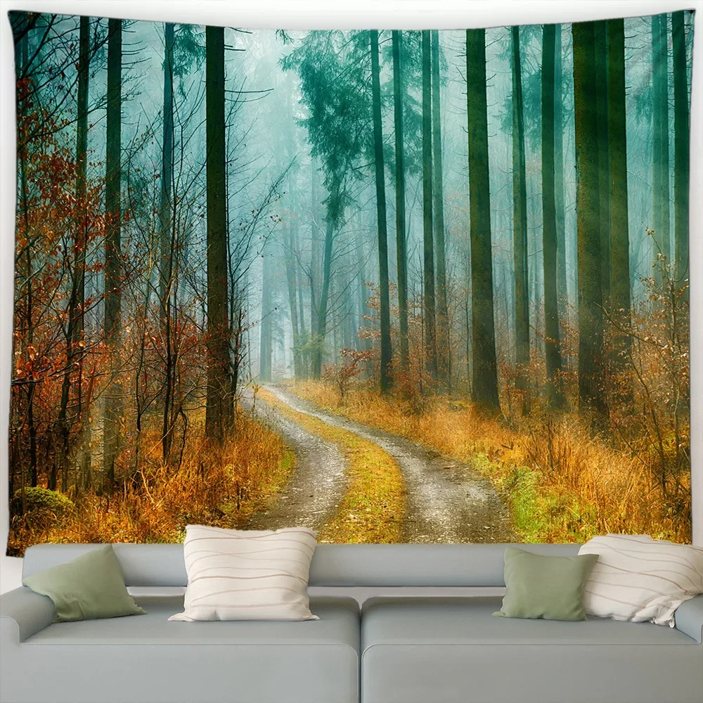 Autumn Forest Tapestry Natural Maple Tree Yellow Falling Leaves Rustic Landscape Fall Garden Wall Hanging Home Living Room Decor - Image 3