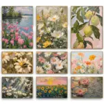 Spring Academy Wind Plant Flowers Daisies Tulip Butterfly Bees Retro Poster Prints Canvas Paintings Wall Art Pictures Home Decor