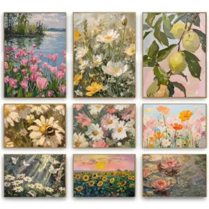 Spring Academy Wind Plant Flowers Daisies Tulip Butterfly Bees Retro Poster Prints Canvas Paintings Wall Art Pictures Home Decor
