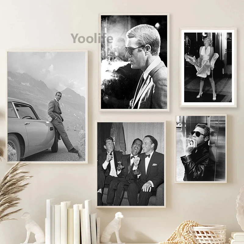 Black White Hardcore Movie Star Photography Canvas Painting Smoking Movie Posters and Prints For Living Room Home Decoraction - Image 3