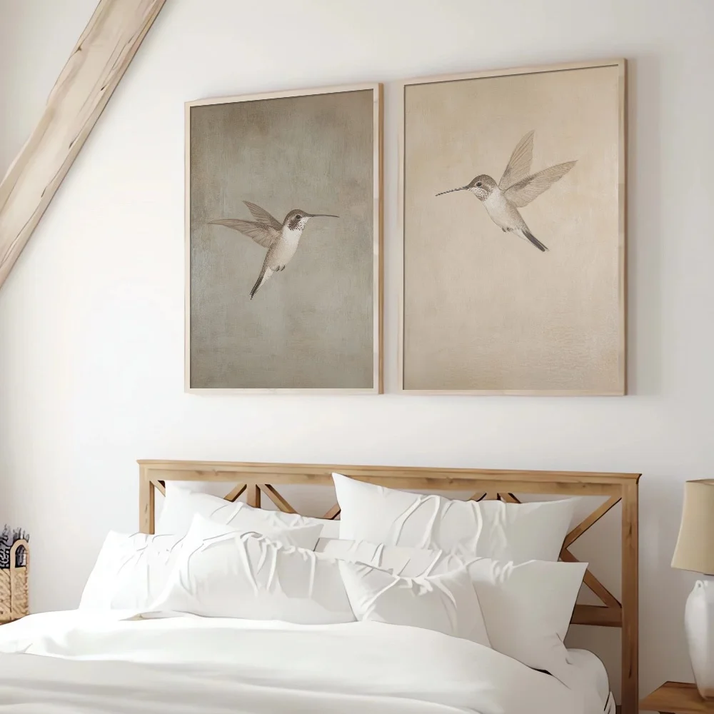 2pcs/set of Retro Hummingbird Animal Canvas Prints Minimalist Retro Bird Farmhouse Wall Art Posters for Living Room Home Decor - Image 3