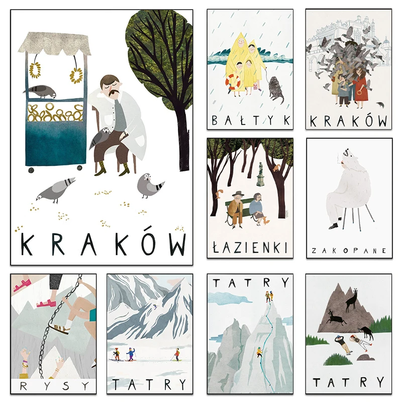 Poland Travel Illustration Posters Krakow Warsaw Prints Canvas Printing Modern Wall Art Picture for Living Room Home Decoration