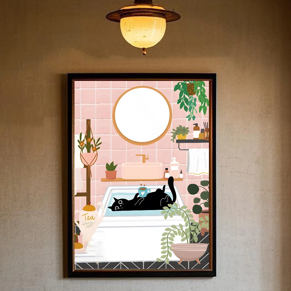 Art Green bedroom and cat Poster HD art sticky wall waterproof home living room bedroom bar aesthetic decoration - Image 6