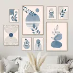 Boho Blue Sun Line Rainbow Leaf Poster Wall Art Canvas Painting Abstract Posters And Prints Pictures For Living Room Home Decor