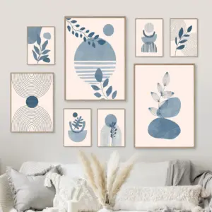 Boho Blue Sun Line Rainbow Leaf Poster Wall Art Canvas Painting Abstract Posters And Prints Pictures For Living Room Home Decor