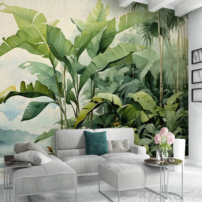 Custom Mural Wallpaper Nordic Retro Retro Hand-painted Tropical Plants Leave Wall Painting Living Room Bedroom Home Decor Fresco - Image 3