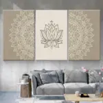 Beige Bohemian Mandala Canvas Painting Wall Art Lotus Abstract Flower Pictures Poster Print Minimalist Yoga Home Decoration