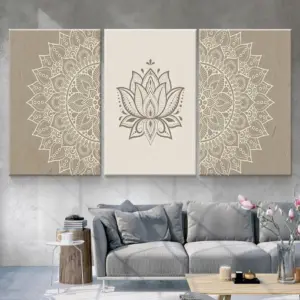 Beige Bohemian Mandala Canvas Painting Wall Art Lotus Abstract Flower Pictures Poster Print Minimalist Yoga Home Decoration