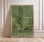 Green Abstract Line Art Print – Modern Minimalist Geometric Poster, Contemporary Wall Decor, Mid Century Inspired Artwork