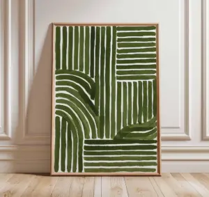 Green Abstract Line Art Print – Modern Minimalist Geometric Poster, Contemporary Wall Decor, Mid Century Inspired Artwork