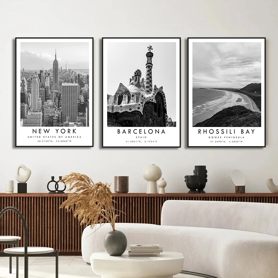 Famous Cities Venice New York Sydner Capri Barcelona Poster Black and White Travel Wall Art Canvas Painting Prints Home Decor - Image 2