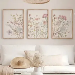 3pcs/Set Pink Watercolor Floral Canvas Art Painting, Bohemian Minimalist Style Interior Bedroom, Office and Home Decoration