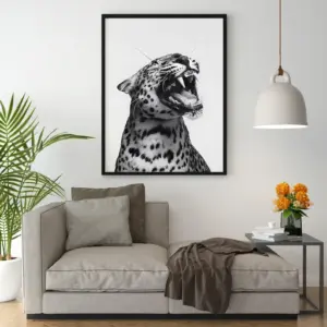 Fashion Stylish Wall Art Print - Trendy Leopard Roar Print - Black and White - Home Decor - Printable Wall Art Digital Download