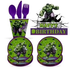 Disney Marvel Hulk Theme Chliden Birthday Party Paper Cup Paper Plate Cake Flag Brooch Disposable Decorate Baby Shower Supplie
