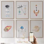 6pcs Personalized Custom Name Cartoon Child rocket Wall Art Print Picture Canvas Poster Painting For Living Room Home Decor Gift