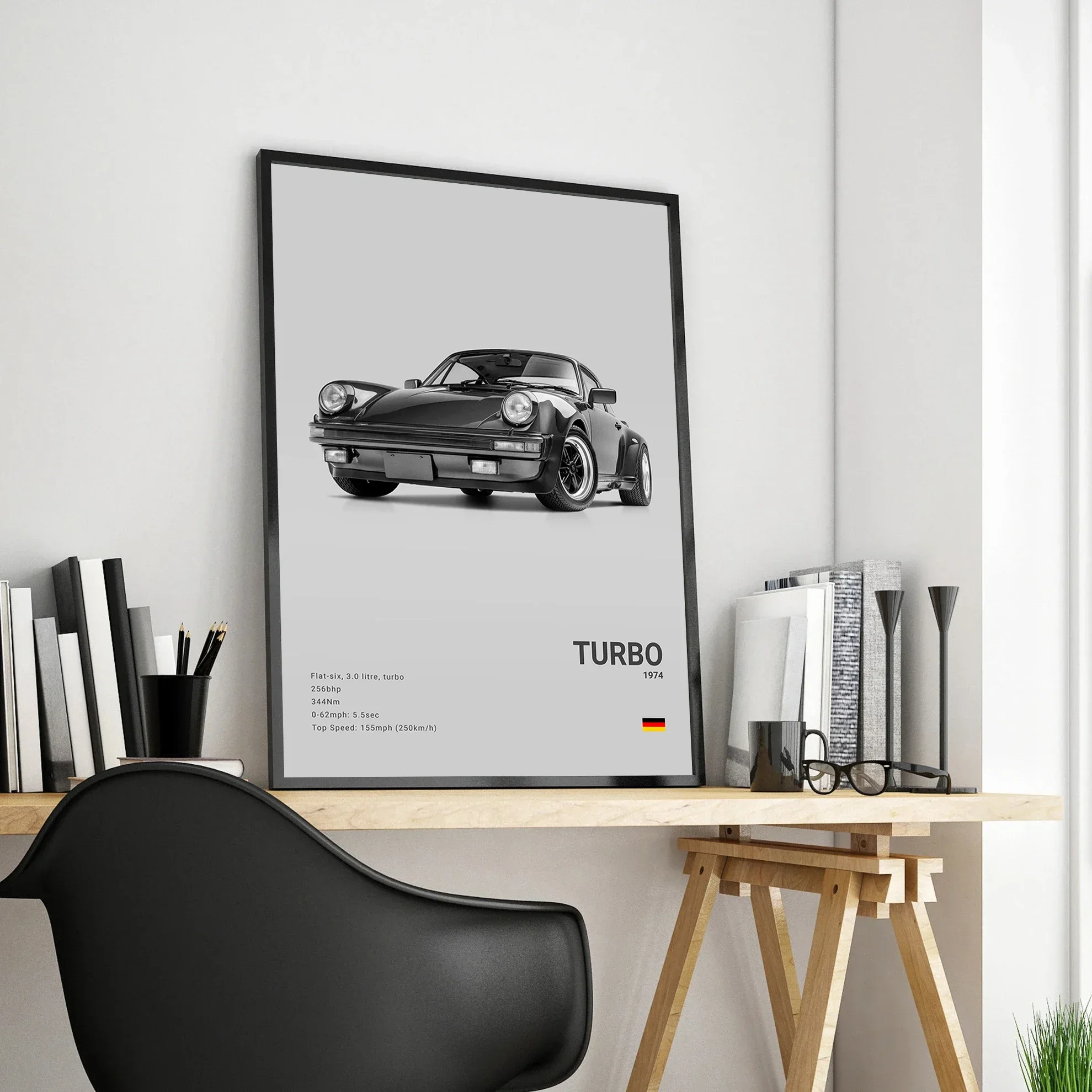 Pop Black and White Germany Luxury Super Sport Car Poster Aesthetic 911 GT3 RS Turbo Canvas Print for Wall Art Garage Room Decor - Image 4