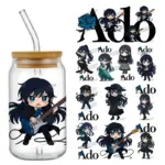 Japanese Singer Ado Pattern UV DTF Wraps Transfer Sticker Ready To Apply Waterproof Logo For 16OZ Libbey Glass Can Tumbler